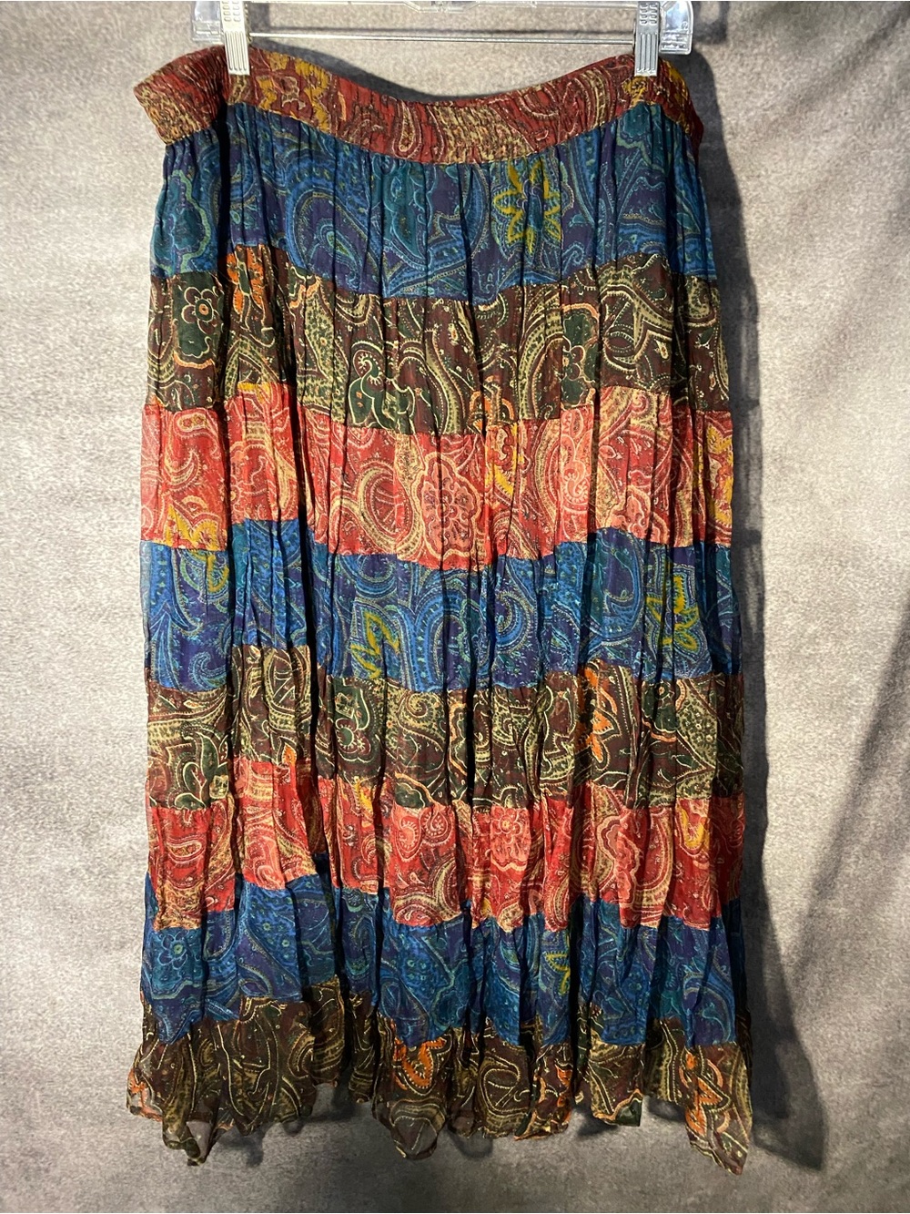 Vintage Bila of California Tiered Paisley Maxi Skirt Small Boho Broomstick Rayon